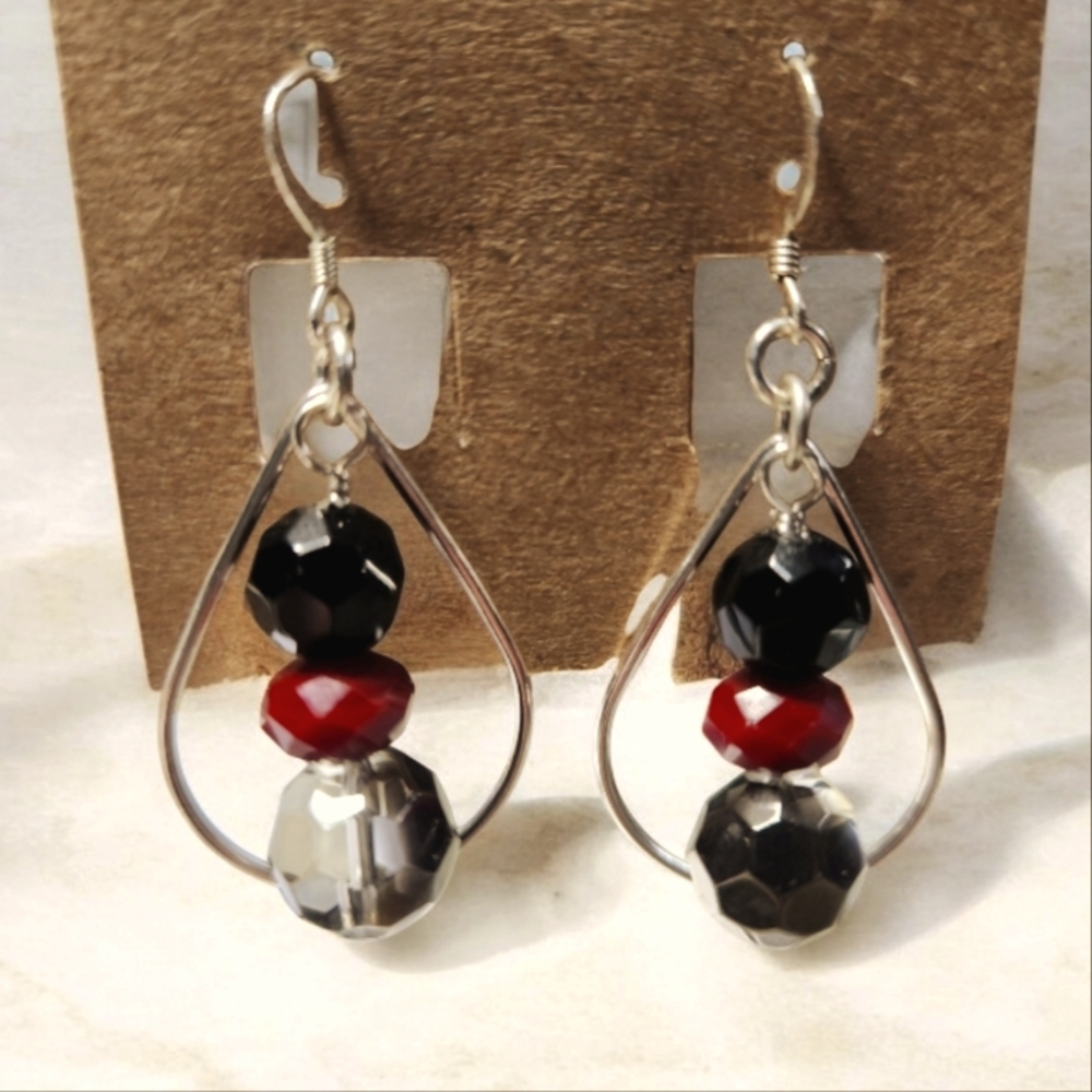 NWT Red and Black Crystals Earrings on Sterling Silver